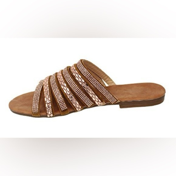 NATURE BREEZE Adrian Crystal Strappy Flat Slide Sandals Copper Rose Gold Size 9 - Picture 13 of 13